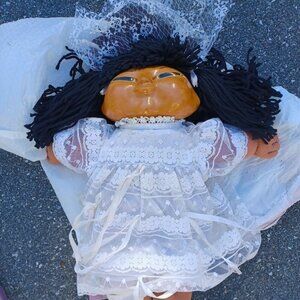 Vtg Taro Patch Hawaiian Girl Doll Hand painted Doc Smith signed‎ 1984